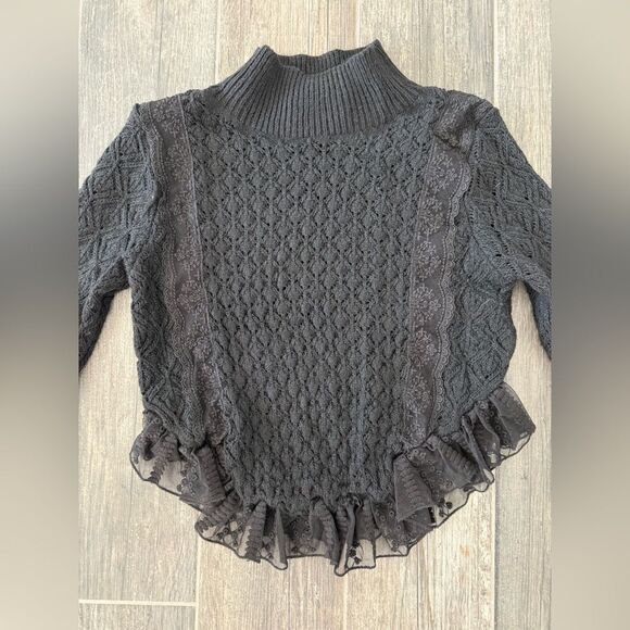 Zara Black Cable Knit Ruffle Hem Sweater - Size M - Picture 6 of 7